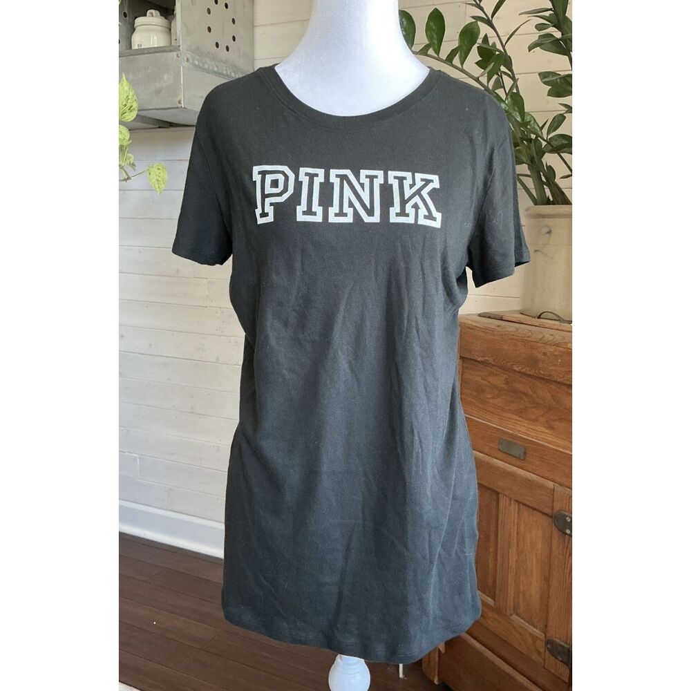 PINK Victoria's Secret Black White Logo Graphic T Shirt Women's Med